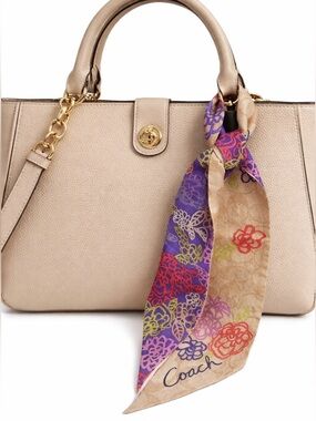 Vtg Coach Silk Twilly Scarf Purse Bag Wrap Floral Signature Logo Multicolor Y2K